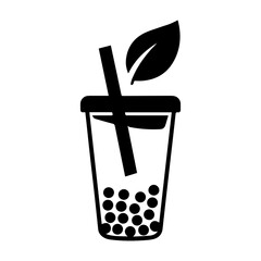 Boba Drink with Leaf and Straw: Symbol of Refreshing Bubble Tea