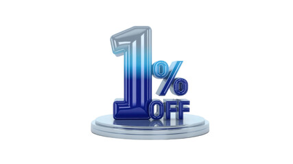 1% Off Sale Glossy Blue 3D Render of Discount Offer