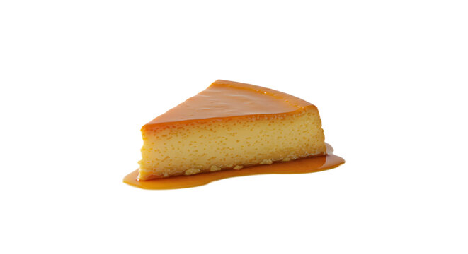 A slice of delicious caramel custard dessert, a sweet delight. The dessert has a beautiful golden color and perfect texture