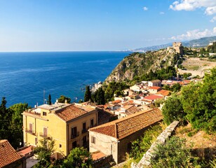 Coastal town nestled in a hillside overlooking the sea