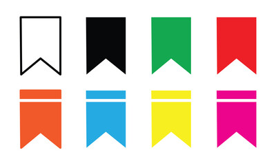 bookmark icon set vector on white background. sign, label, design, element, graphic, set, badge, ribbon, flag, mark, page, symbol.