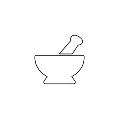 Mortar and pestle with bowl and spoon kitchen utensil icon