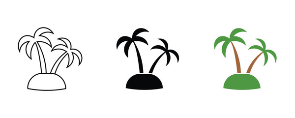 Palm tree icon set vector on white background. glyph, color, tropical, island, summer, vacation, beach, plant, nature, symbol.