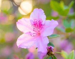 Close-up of a vibrant pink azalea flower in sunlight