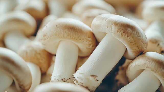 Close-up of fresh mushrooms, creating a textured and inviting backdrop for culinary themes