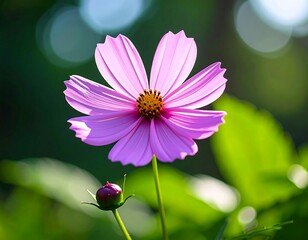 Close-up of a vibrant pink cosmos flower
