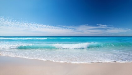 Fototapeta premium clean minimalist beach scene with soft blue waves gently meeting the white sand