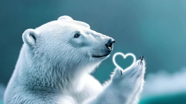 Polar bear forming a heart shape with its paws, symbolizing love and care for nature