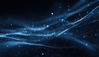 Obraz premium Abstract digital art, dark blue waves of light particles