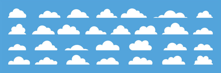 Fototapeta premium cloud icon set vector on blue background. cloud, sky, weather, nature, blue, cartoon, shape, design, element, graphic, symbol, art, abstract, symbol.