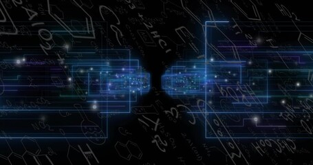 On start glowing clusters pulsing while segments sliding then retracting illustrating data flow - Powered by Adobe