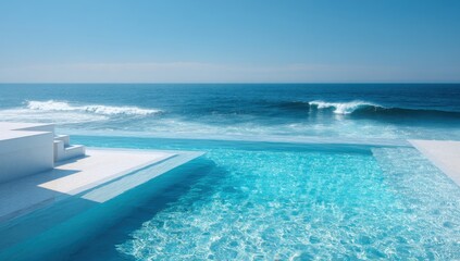 Obraz premium Oceanfront pool, bright, clear day
