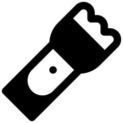 Flashlight. Outlined stroke vector icon with black-filled details.