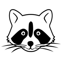 A playful vector illustration of a raccoons face, characterized by bold black and white lines and a simplified, cartoonish style, perfect for creating unique designs and patterns.