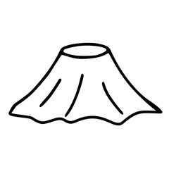 Simple vector illustration of a stylized volcano, rendered in a minimalist black line art style, suitable for various design applications.