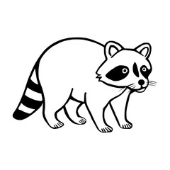 A charming vector illustration of a raccoon, depicted in a minimalist black and white style, showcasing its distinctive features like a striped tail and masked face.