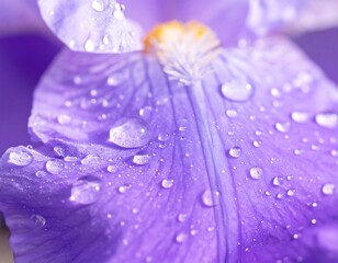 Close-up of a vibrant purple iris petal with water droplets