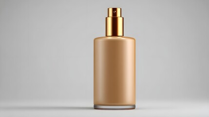 Naklejka premium Tan color cosmetic bottle with a golden cap mockup design