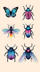 Colorful Watercolor Strange Bugs – Bright Hand-Painted Insects with Unique Patterns and Designs