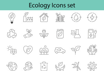 Collection of hand drawn ecology icons representing environmental protection and sustainability concepts