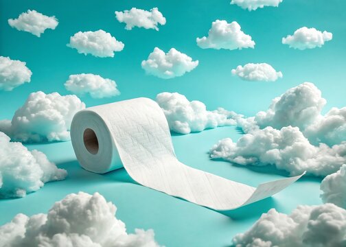 Floating Toilet Paper Creating Abstract Cloud Scene