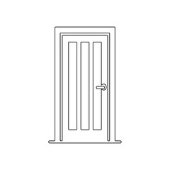 Closed wooden door isolated on white background in a home interior