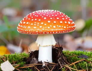 Close-up of a vibrant red and white mushroom