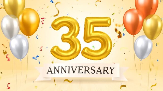 Celebrating 35 Years: Anniversary Animation with Balloons and Confetti Delight