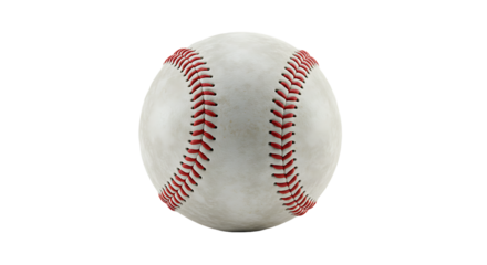 A classic white baseball with red stitching isolated on a solid black background for sports imagery