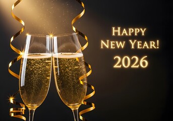 Champagne toast to a sparkling happy new year 2026 celebration