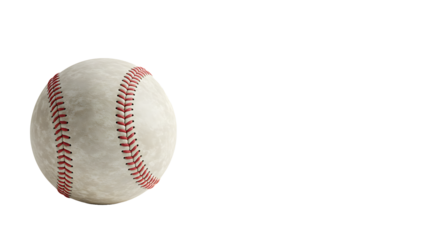 Close up of a classic baseball with red stitching isolated on a stark black background