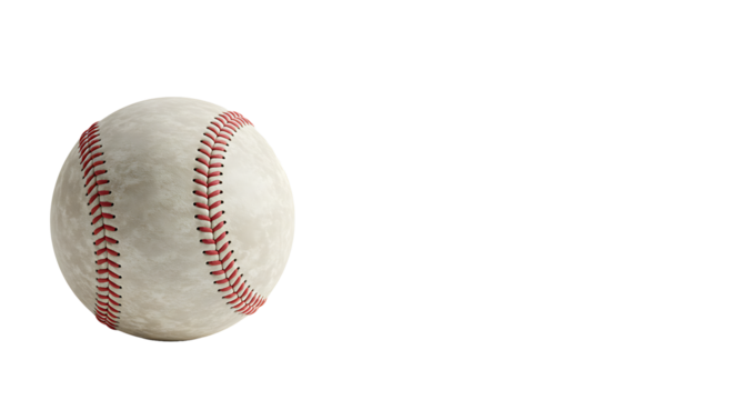 Close up of a classic baseball with red stitching isolated on a stark black background