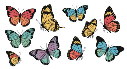 Beautiful assortment of colorful winged insects fluttering gracefully in nature