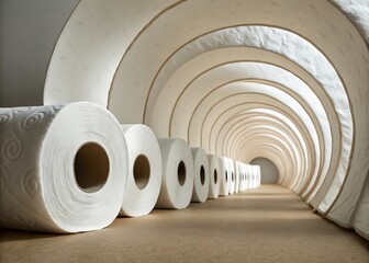 Obraz premium Toilet Paper Rolls Forming Soft Spiral Tunnel Over Minimal Surface