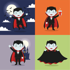 Cute Cartoon Vampire Character Set Celebrating Halloween With Dracula Style Attire
