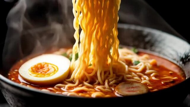 fried noodles with soup and egg