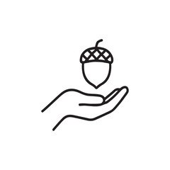 Hand holding tray with food and plate cartoon illustration