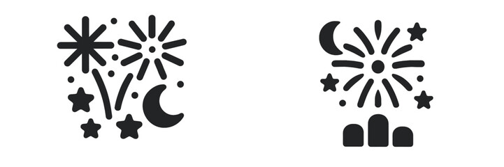 Fireworks display at a community festival under the night sky with colorful bursts and shapes