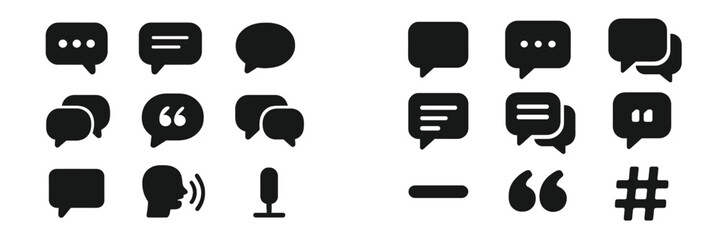 Communication symbols and icons representing dialogue and conversation in various formats