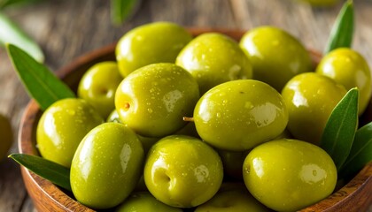 Fresh green olives in a bowl