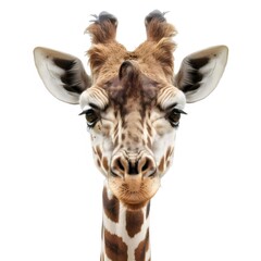 Naklejka premium 正面からのキリンのポートレートと白の背景