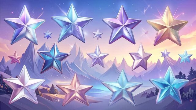 Floating crystals mountain landscape
