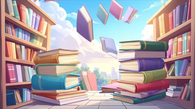 Flying bookshelf illustration