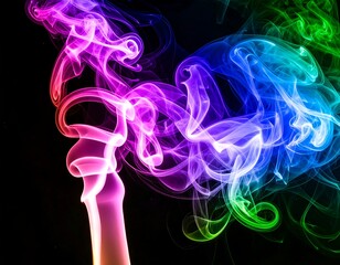 Obraz premium Abstract rainbow smoke swirls against black