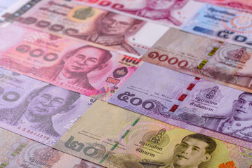 Thailand paper money, dinar banknotes as currency for exchange or travel. Thai money