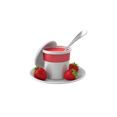 Dessert cup with a container of strawberry-flavored yogurt. Transparent background.