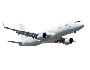  Passenger Airplane Flying Through Blue Sky with Clouds, Side View, isolated on transparent background png