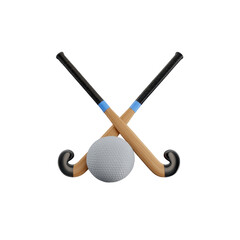 A pair of crossed field hockey sticks with a white ball are ideal for sports-themed projects. Transparent background.