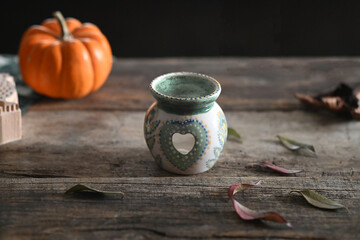 Autumnal Candle Holder with Pumpkin
