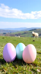Pastel Easter Eggs in Spring Meadow Illustration